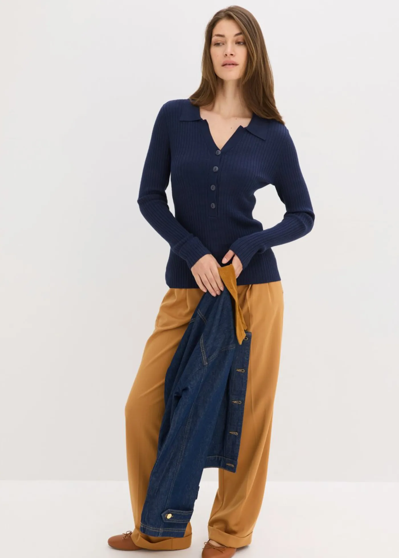 bonprix bonprix Jerséis|Ropa De Punto>Vestido de punto fino de mezcla de viscosa suave Azul marino