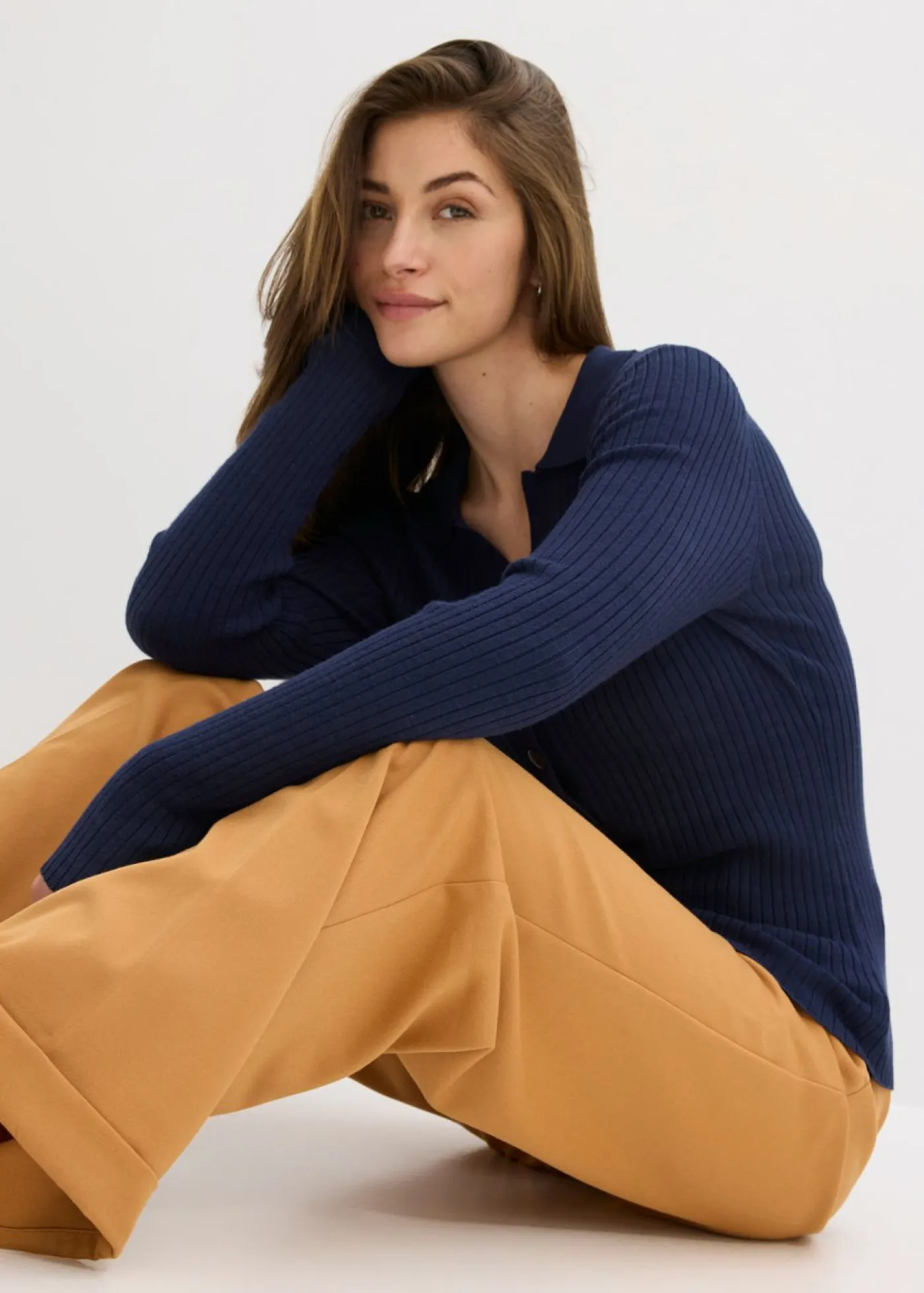 bonprix bonprix Jerséis|Ropa De Punto>Vestido de punto fino de mezcla de viscosa suave Azul marino