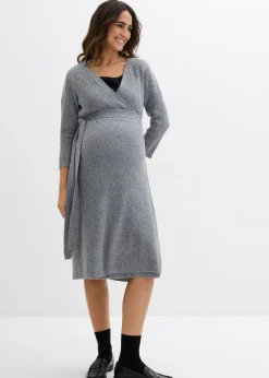 bonprix bonprix Premamá>Vestido de punto suave para el embarazo y la lactancia con mangas 3/4 Marrón jaspeado