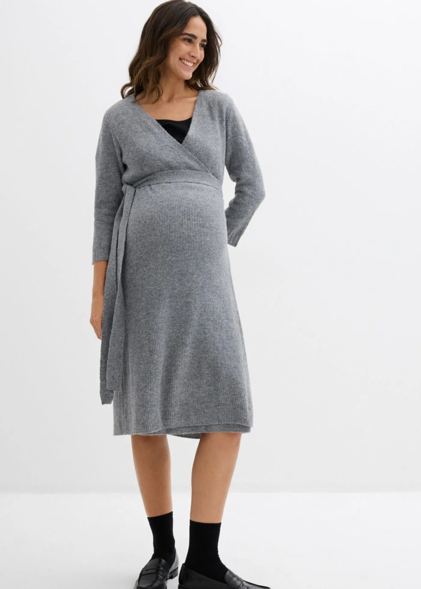 bonprix bonprix Premamá>Vestido de punto suave para el embarazo y la lactancia con mangas 3/4 Marrón jaspeado