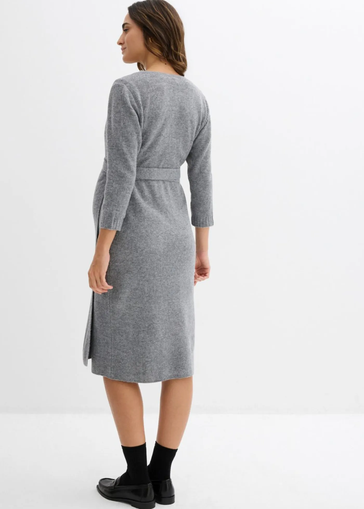 bonprix bonprix Premamá>Vestido de punto suave para el embarazo y la lactancia con mangas 3/4 Marrón jaspeado