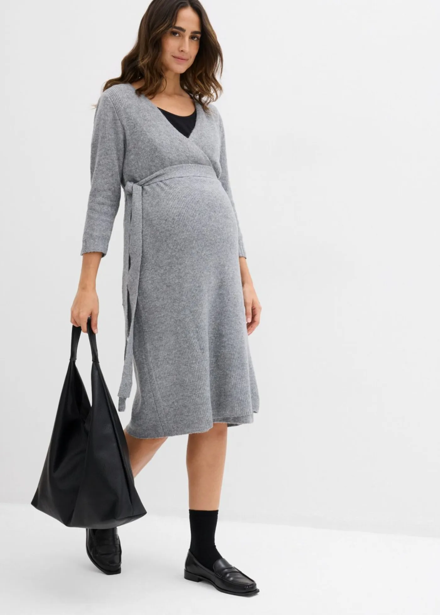 bonprix bonprix Premamá>Vestido de punto suave para el embarazo y la lactancia con mangas 3/4 Marrón jaspeado