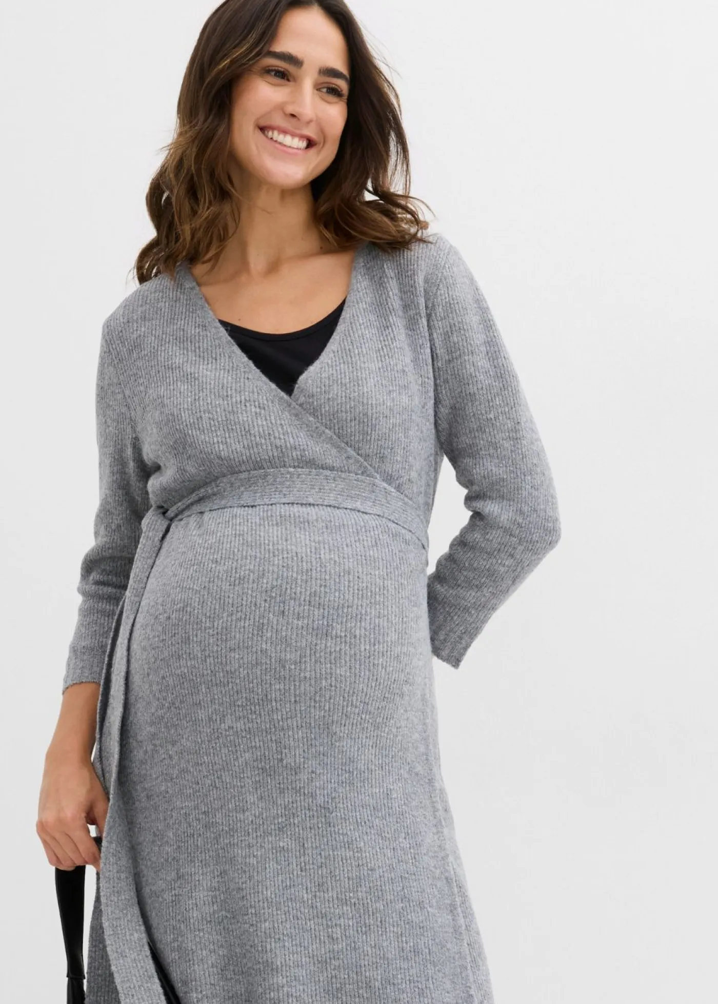 bonprix bonprix Premamá>Vestido de punto suave para el embarazo y la lactancia con mangas 3/4 Marrón jaspeado