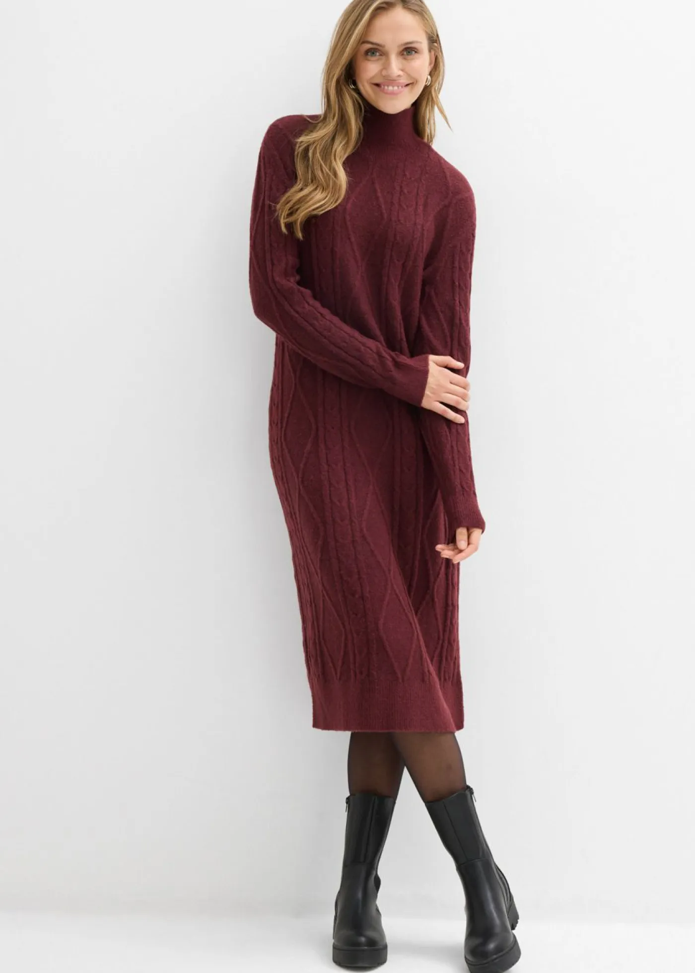 bonprix bonprix Vestidos|Ropa De Punto>Vestido de punto trenzado mora oscuro