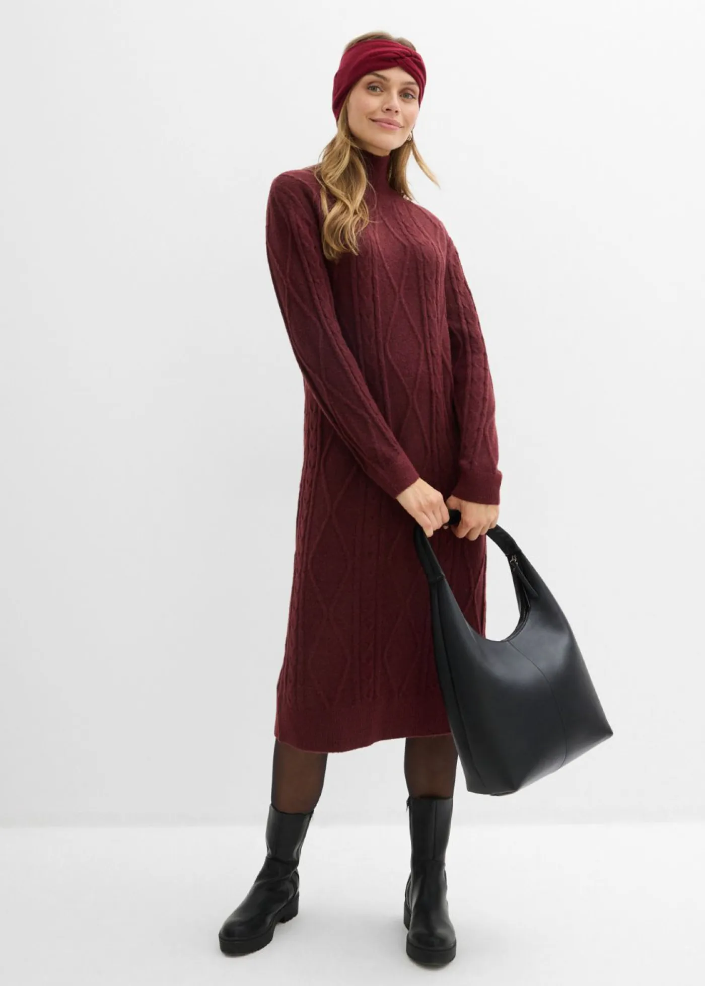 bonprix bonprix Vestidos|Ropa De Punto>Vestido de punto trenzado mora oscuro