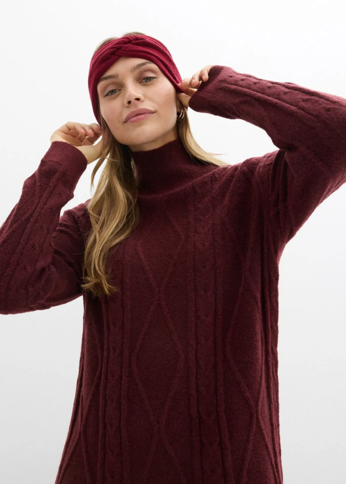 bonprix bonprix Vestidos|Ropa De Punto>Vestido de punto trenzado mora oscuro