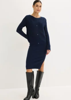 bonprix bonprix Vestidos>Vestido de punto y chaleco (2 piezas) Azul marino
