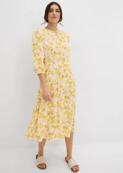 bonprix bonprix Vestidos>Vestido de tejido arrugado estructurado Blanco/tulipán/pistacho mate/salmón claro/melocotón/lima/verde musgo de flores