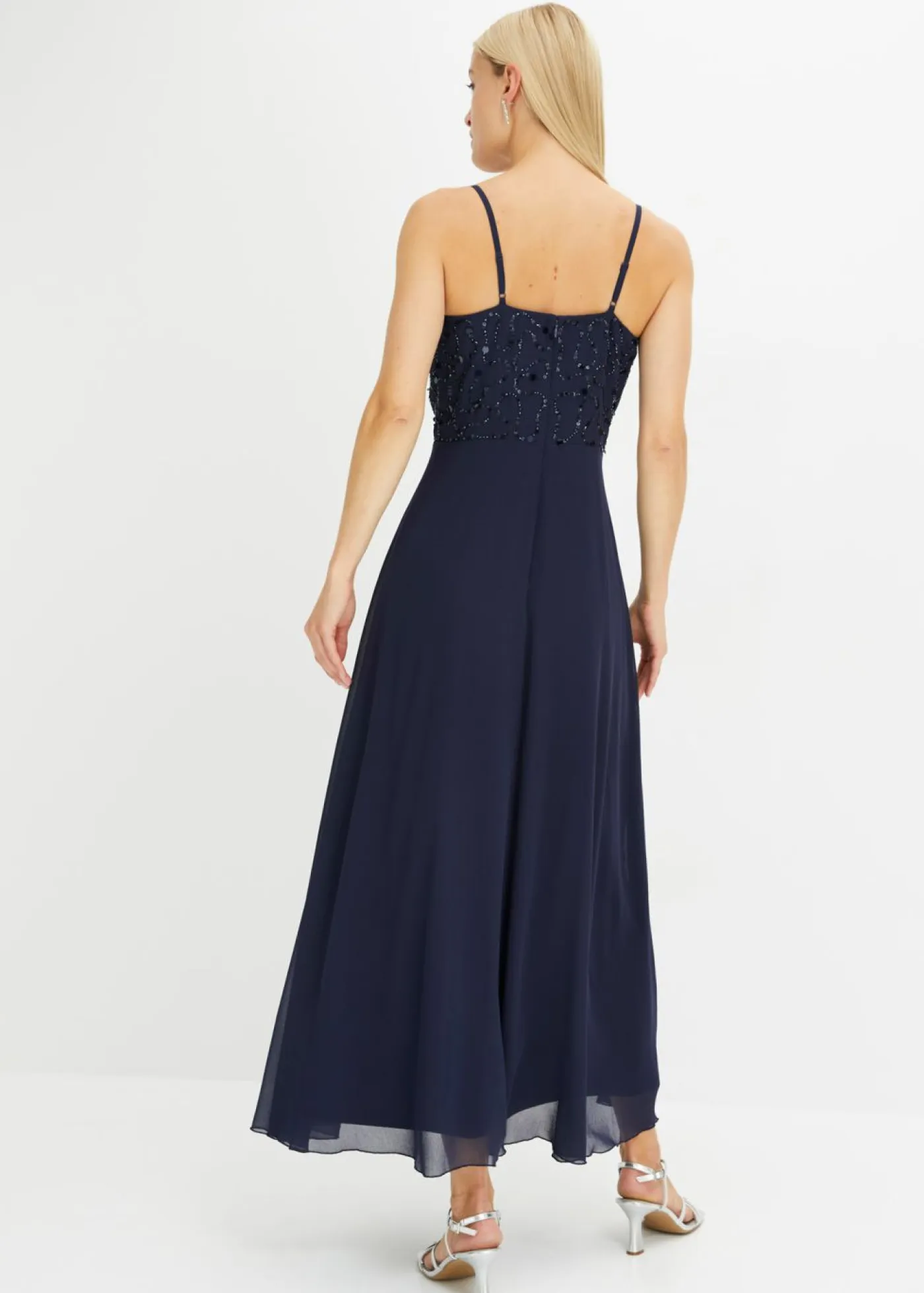 bonprix bonprix Vestidos|Tallas Pequeñas>Vestido de tirantes con lentejuelas bordadas Azul marino