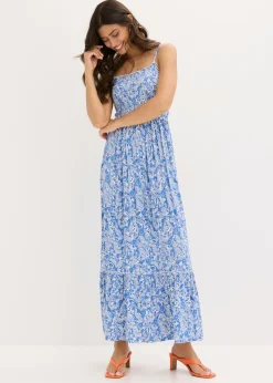 bonprix bonprix Vestidos>Vestido de tirantes de mezcla de viscosa Azul con patrón Paisley
