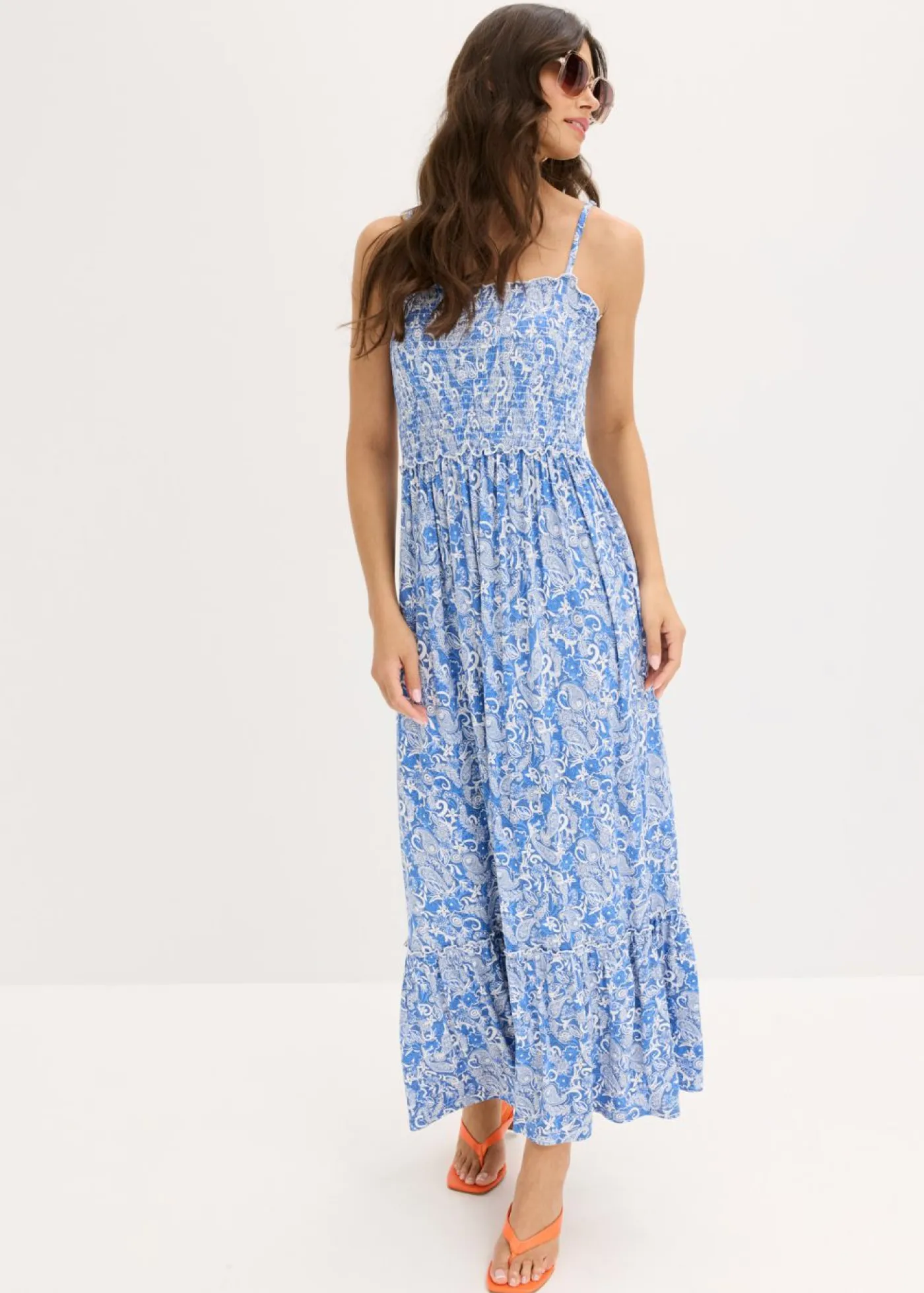 bonprix bonprix Vestidos>Vestido de tirantes de mezcla de viscosa Azul con patrón Paisley