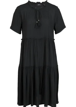 Mujer bonprix bonprix Vestido de viscosa arrugada hasta la rodilla con detalle en el escote