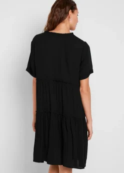 Mujer bonprix bonprix Vestido de viscosa arrugada hasta la rodilla con detalle en el escote