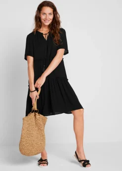 Mujer bonprix bonprix Vestido de viscosa arrugada hasta la rodilla con detalle en el escote