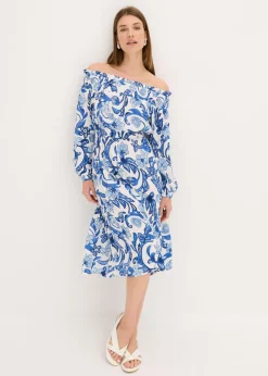 Mujer bonprix bonprix Vestido de viscosa estructurada con escote bañera