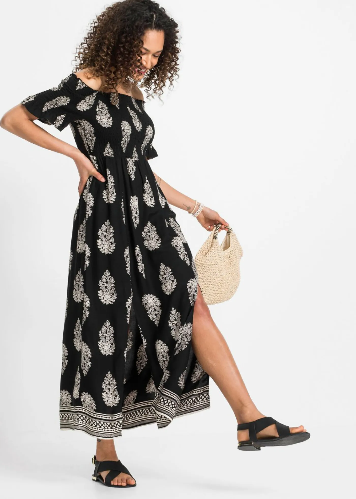 Mujer bonprix bonprix Vestido de viscosa fluida con escote bañera