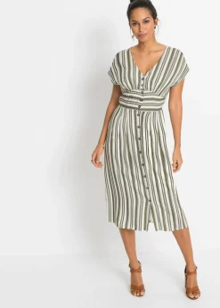 bonprix bonprix Vestidos>Vestido estampado Oliva-blanco de rayas