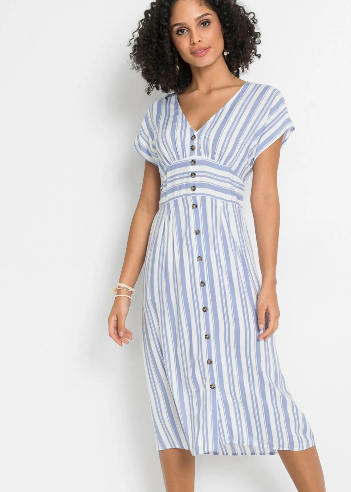 bonprix bonprix Vestidos>Vestido estampado Azul claro-blanco de rayas