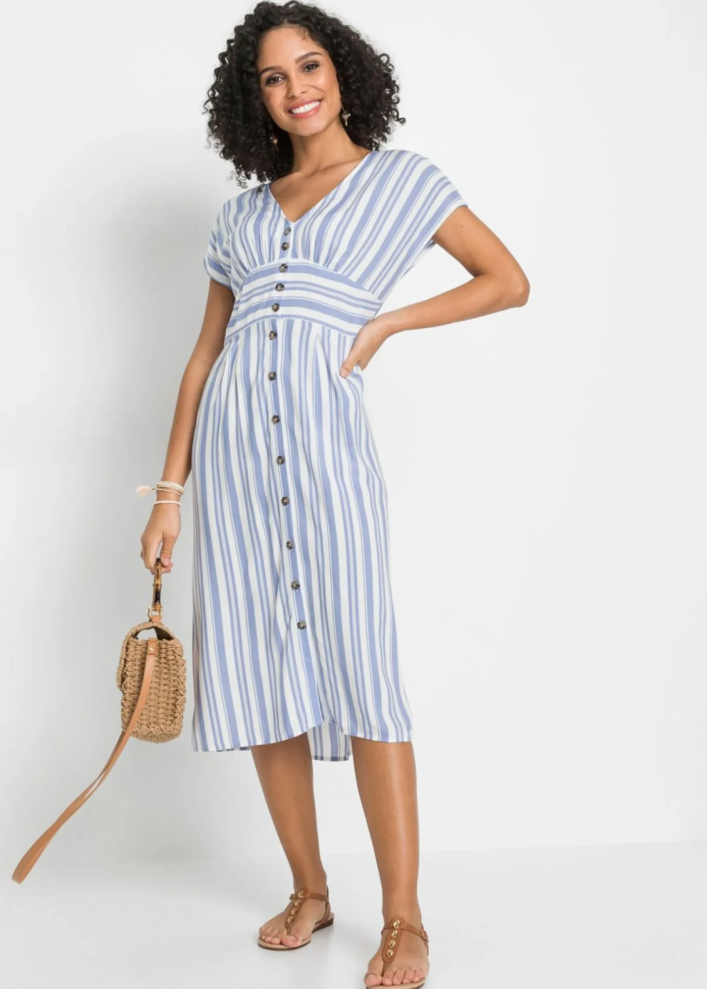 bonprix bonprix Vestidos>Vestido estampado Azul claro-blanco de rayas