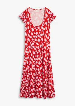 bonprix bonprix Vestidos|Novedades>Vestido estampado de punto de mezcla de viscosa suave Rojo de flores