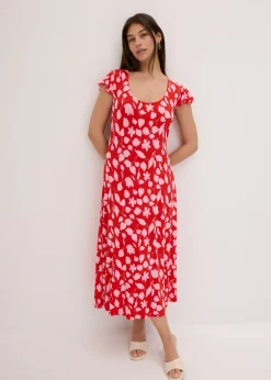 bonprix bonprix Vestidos|Novedades>Vestido estampado de punto de mezcla de viscosa suave Rojo de flores