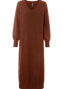 bonprix bonprix Vestidos|Ropa De Punto>Vestido holgado de punto con largo midi Marrón caoba jaspeado