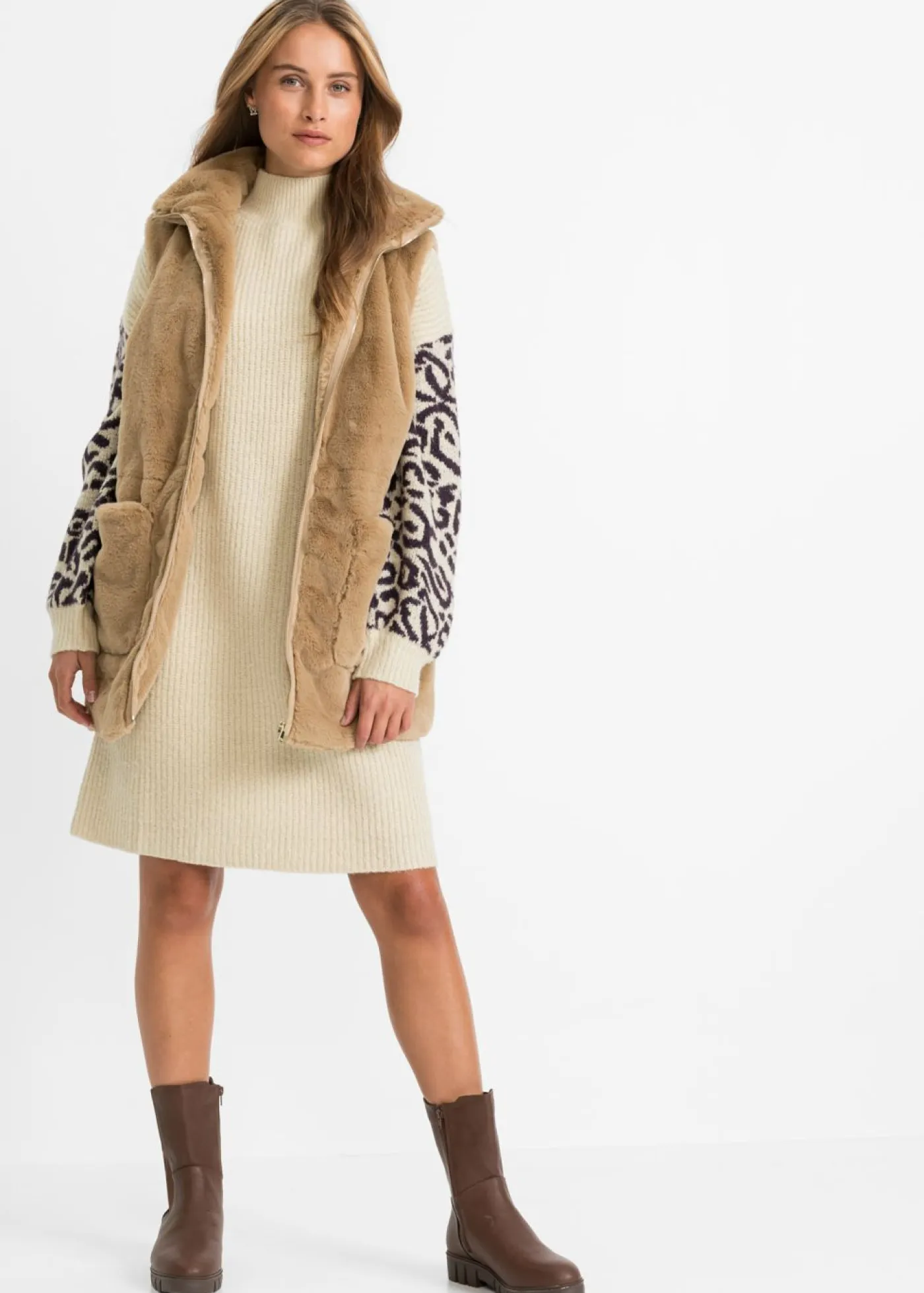 Mujer bonprix bonprix Vestido holgado de punto con estampado de leopardo