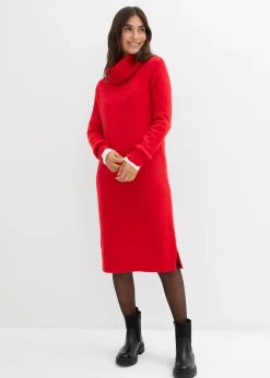 bonprix bonprix Vestidos|Ropa De Punto>Vestido holgado de punto con cuello vuelto rojo lava