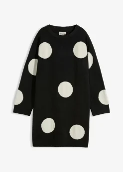 bonprix bonprix Vestidos|Ropa De Punto>Vestido holgado de punto con lunares Negro/crudo de lunares