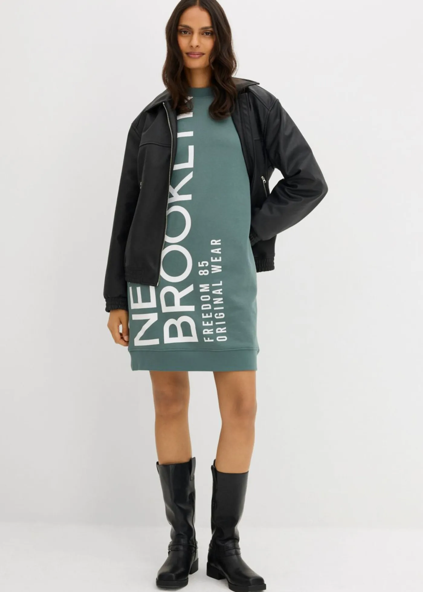 bonprix bonprix Ropa Cómoda|Vestidos>Vestido holgado tipo sudadera en suave mezcla de algodón Verde grisáceo