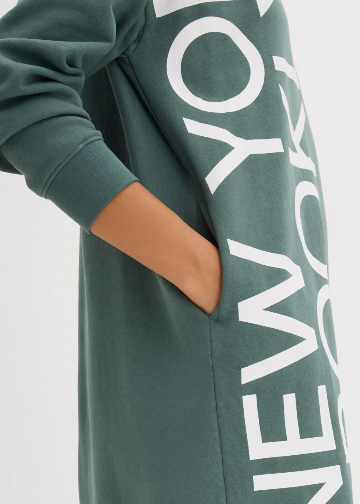 bonprix bonprix Ropa Cómoda|Vestidos>Vestido holgado tipo sudadera en suave mezcla de algodón Verde grisáceo