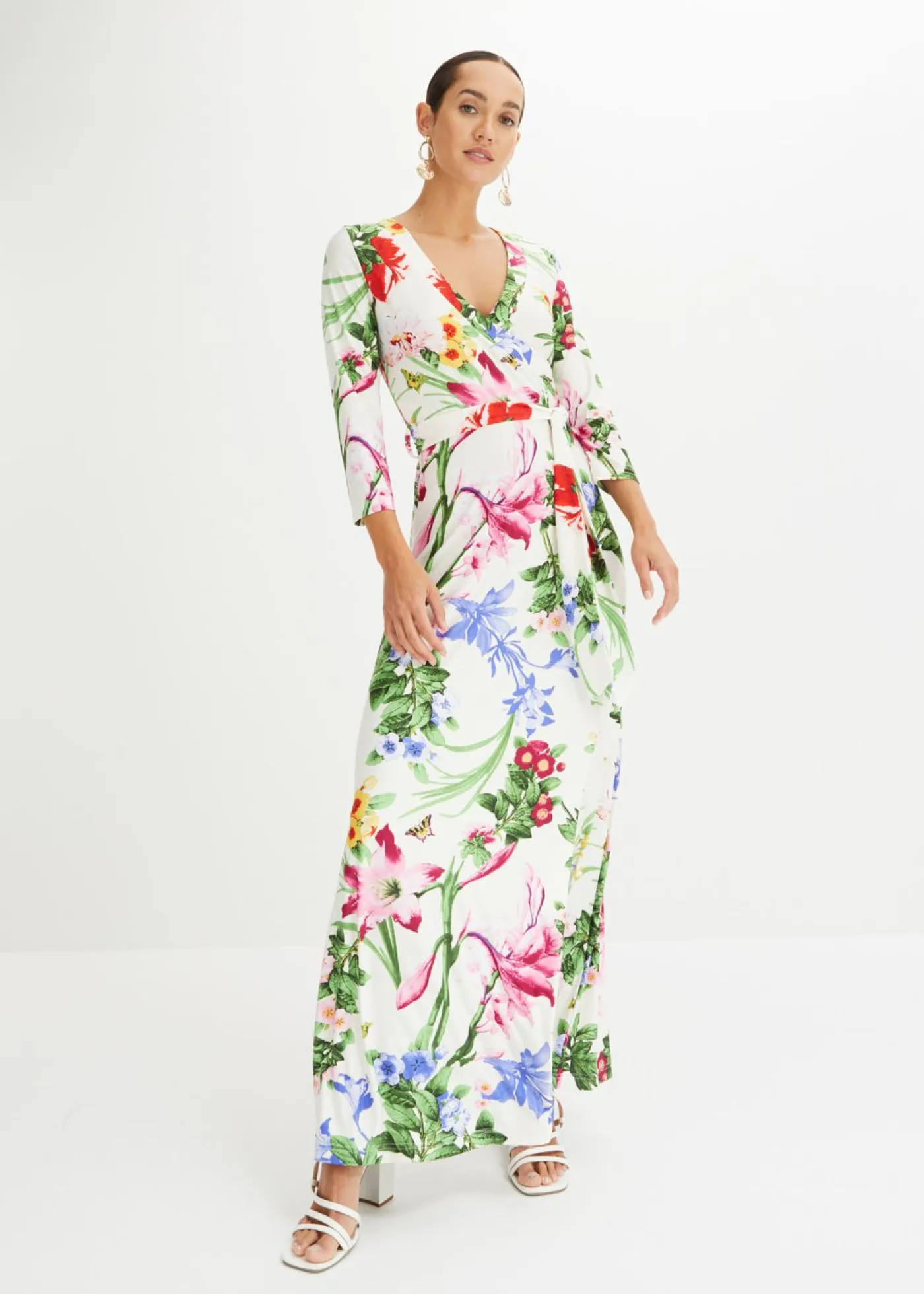 bonprix bonprix Vestidos>Vestido largo Blanco-rosa de flores