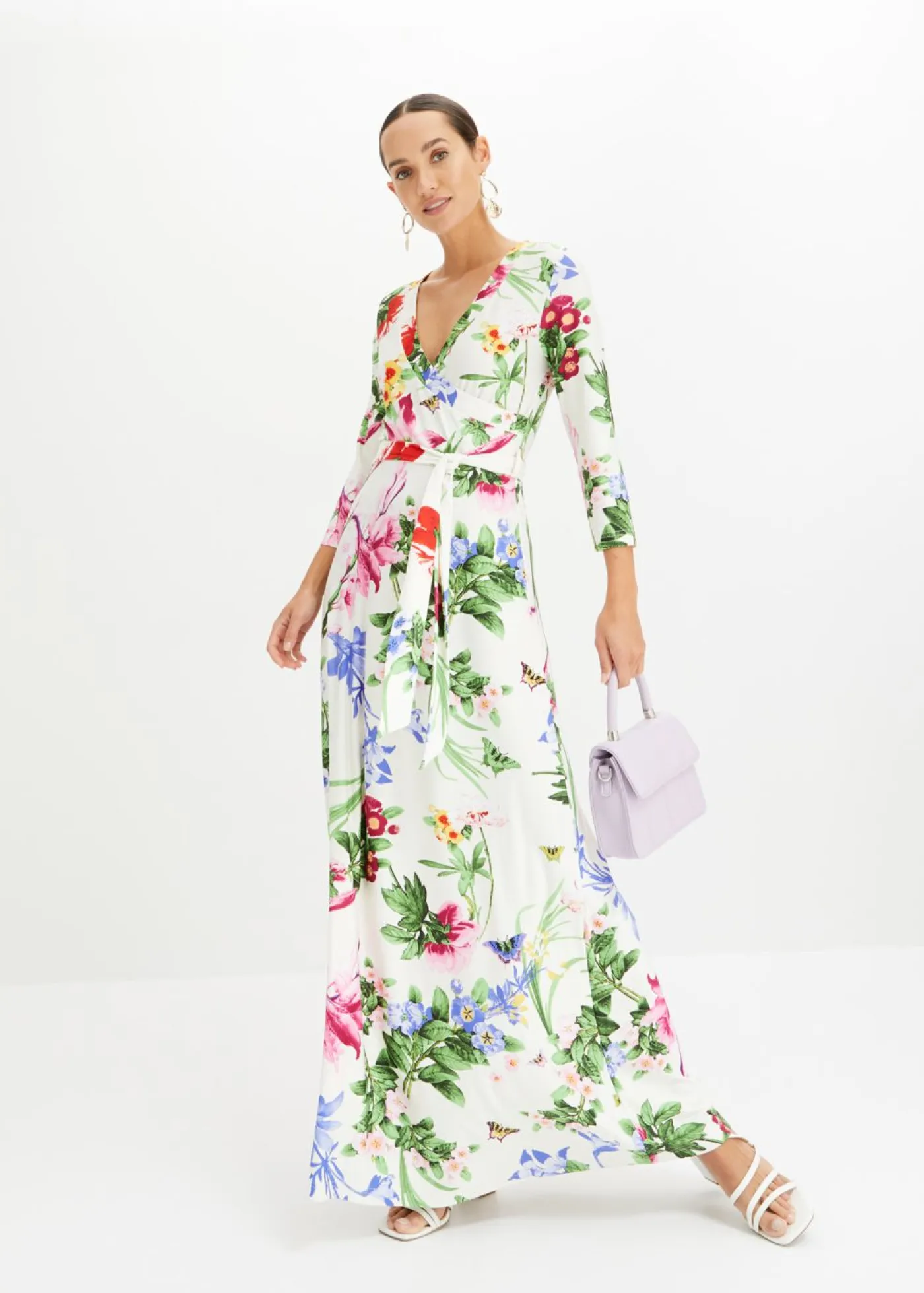 bonprix bonprix Vestidos>Vestido largo Blanco-rosa de flores