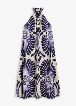 bonprix bonprix Vestidos>Vestido largo ancho de viscosa fluida Azul-blanco estampado