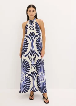 bonprix bonprix Vestidos>Vestido largo ancho de viscosa fluida Azul-blanco estampado