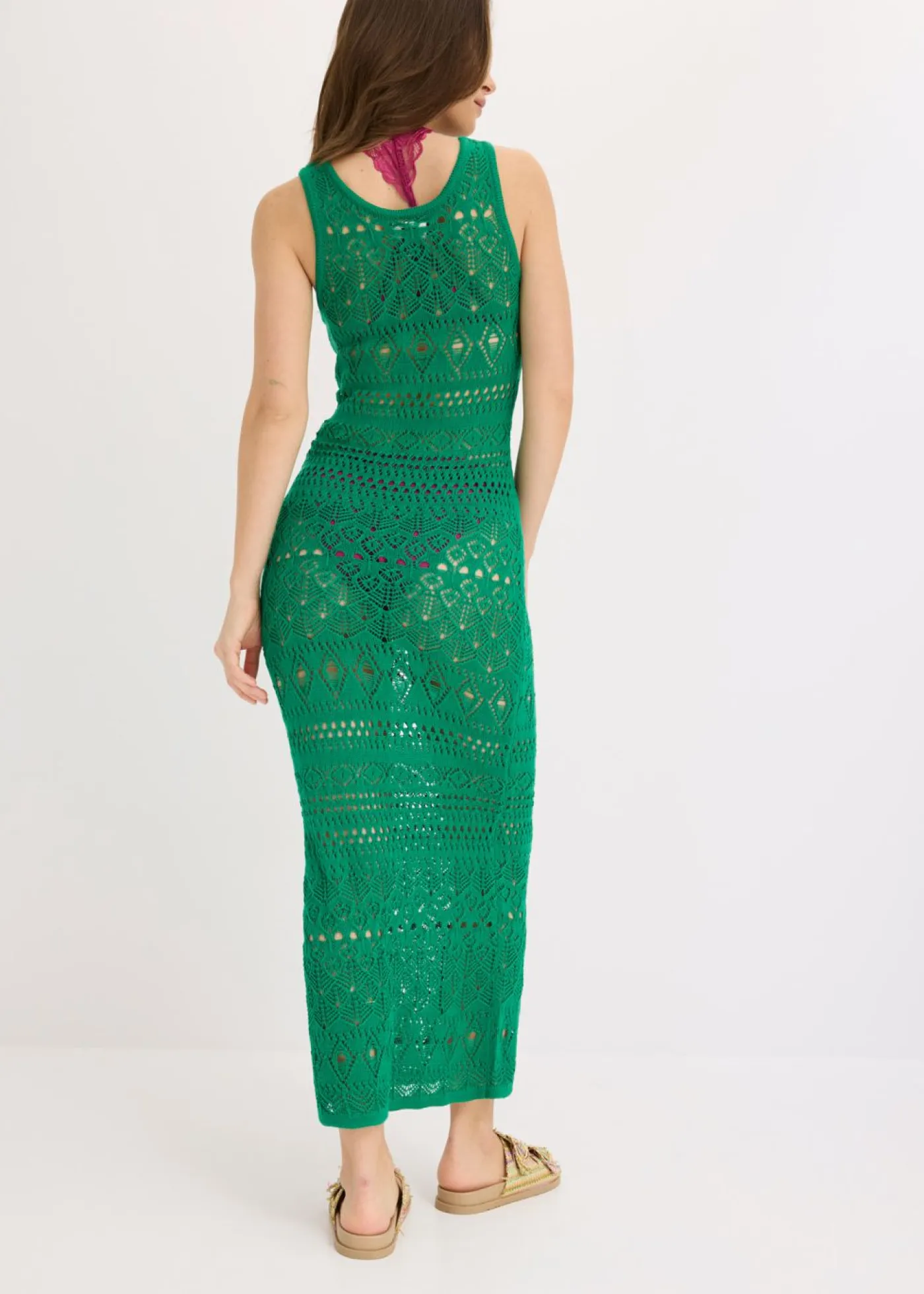 bonprix bonprix Vestidos>Vestido largo con aspecto de ganchillo verde gema