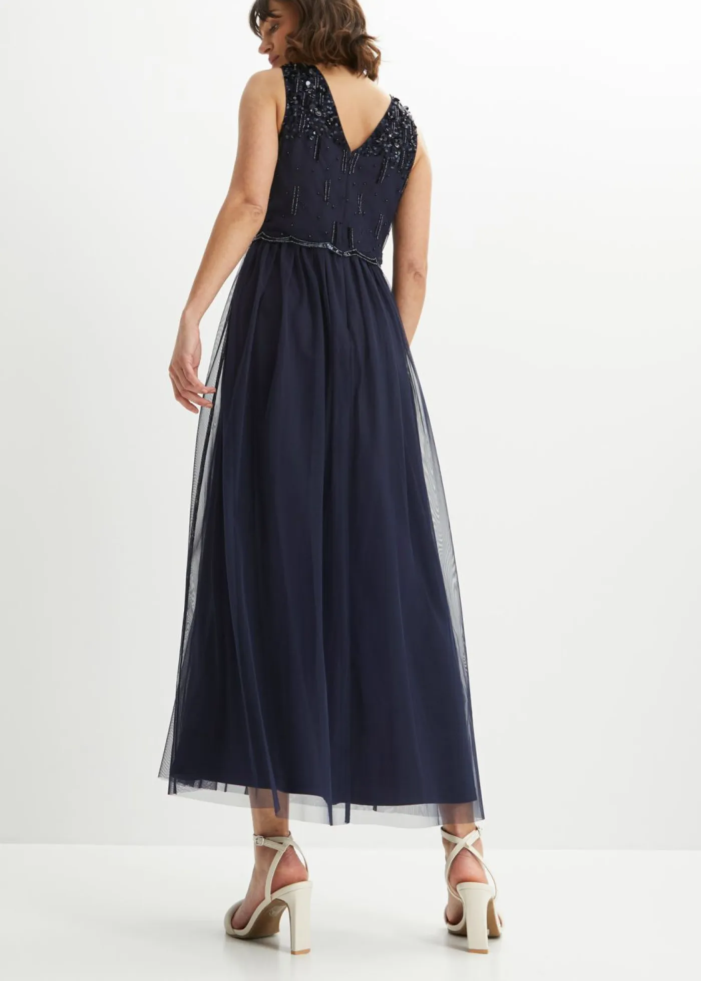 bonprix bonprix Vestidos|Tallas Pequeñas>Vestido largo con bordado de lentejuelas Azul marino