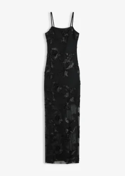 bonprix bonprix Vestidos|Ropa Elegante>Vestido largo con bordado floral Negro