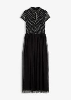 bonprix bonprix Vestidos|Ropa Elegante>Vestido largo con bordado de perlas Negro-plata