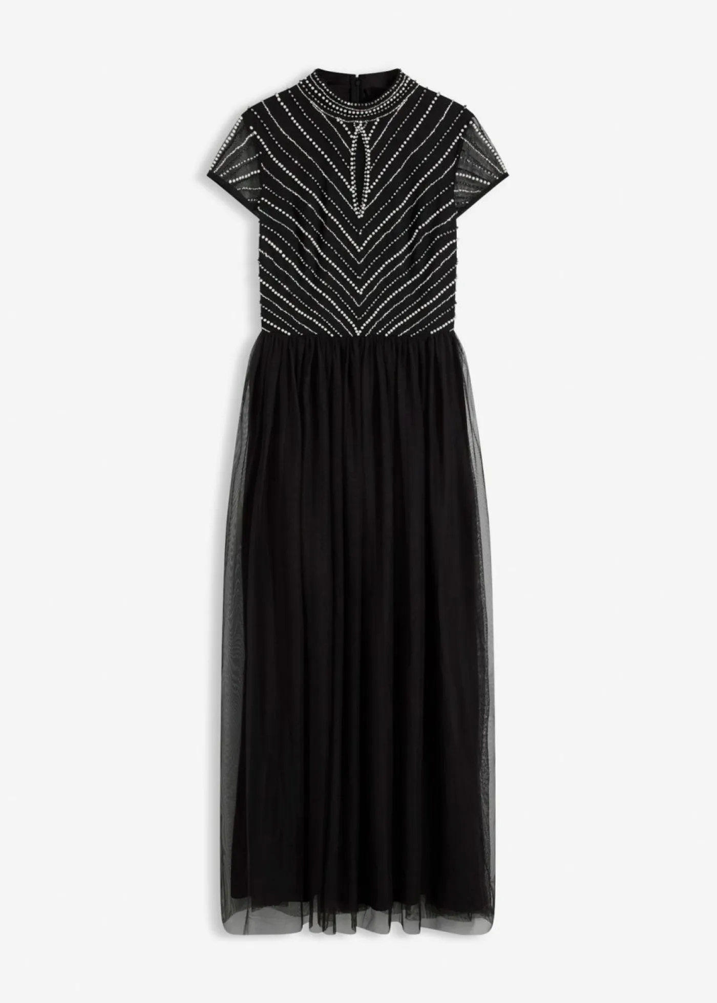 bonprix bonprix Vestidos|Ropa Elegante>Vestido largo con bordado de perlas Negro-plata