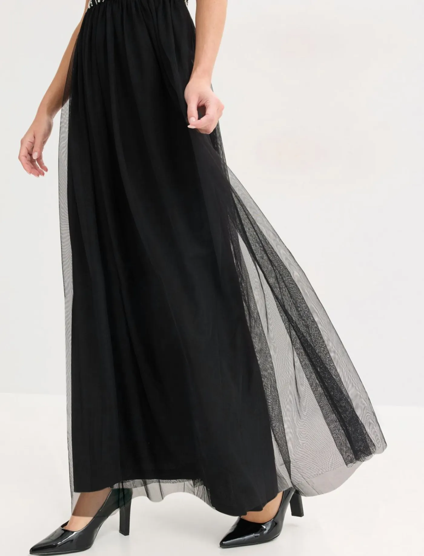 bonprix bonprix Vestidos|Ropa Elegante>Vestido largo con bordado de perlas Negro-plata