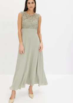 bonprix bonprix Vestidos|Tallas Pequeñas>Vestido largo con encaje Verde alga