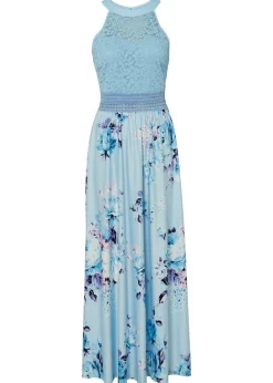 bonprix bonprix Vestidos>Vestido largo con estampado floral y encaje azul pálido/rosa pálido con flores