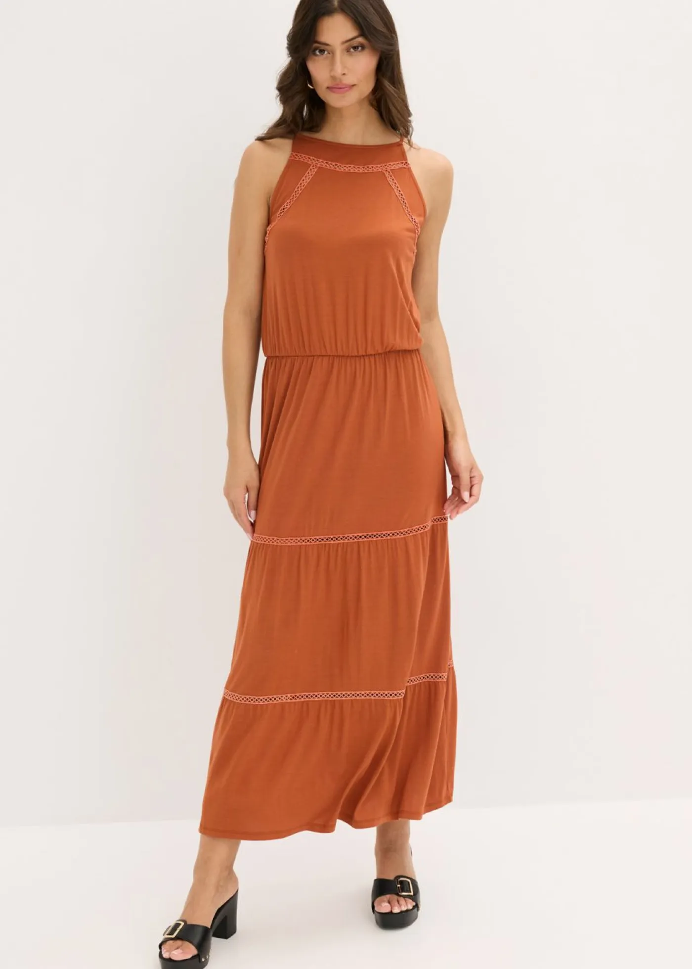 bonprix bonprix Vestidos>Vestido largo con insertos de ganchillo óxido