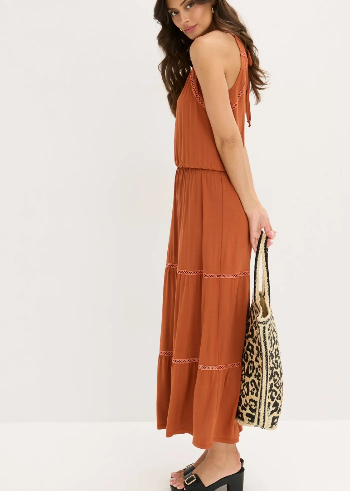 bonprix bonprix Vestidos>Vestido largo con insertos de ganchillo óxido