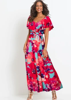 Mujer bonprix bonprix Vestido largo con volante y cinturón