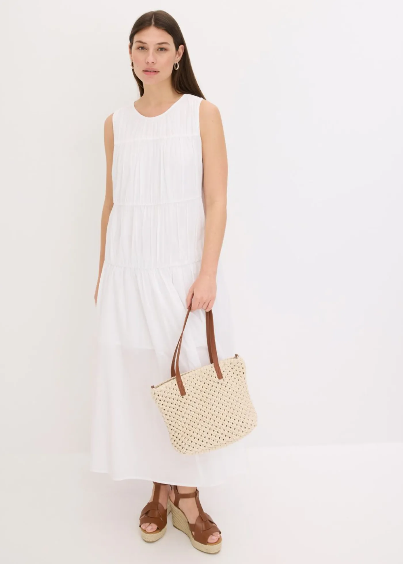 Mujer bonprix bonprix Vestido largo de algodón con fruncidos