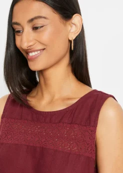 Mujer bonprix bonprix Vestido largo de lino con motivo perforado en el escote y abertura lateral