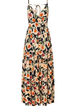 bonprix bonprix Vestidos>Vestido largo de mezcla de viscosa suave Negro-beige de flores