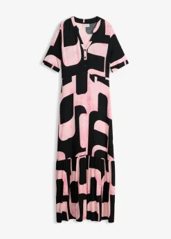 bonprix bonprix Vestidos|Novedades>Vestido largo de mezcla de viscosa suave negro-rosa caliente